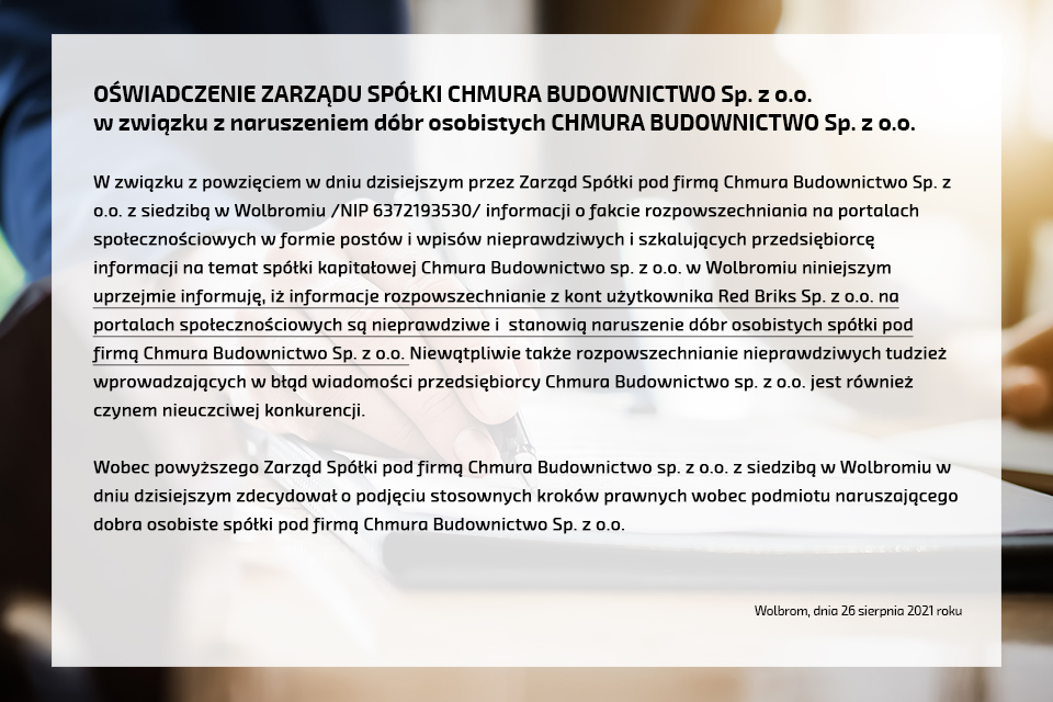 oświadczenie zarządu spółki chmura budownictwo sp. z o. o.